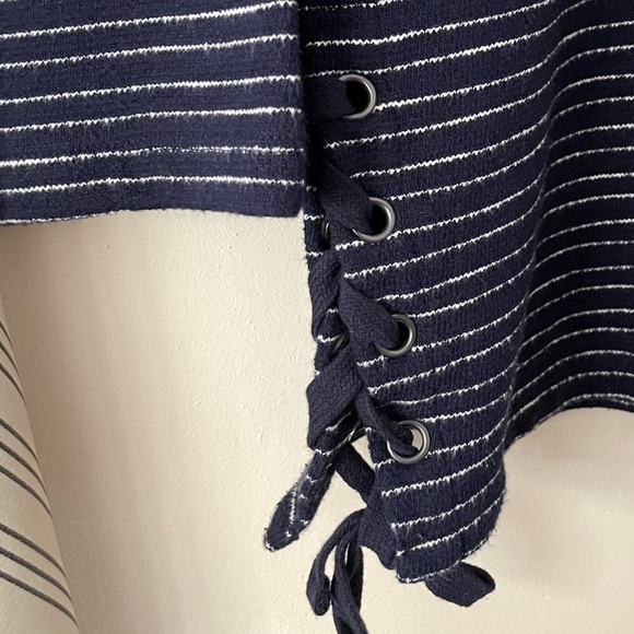 Madewell Navy Striped Side-Lace Top - Picture 3 of 4